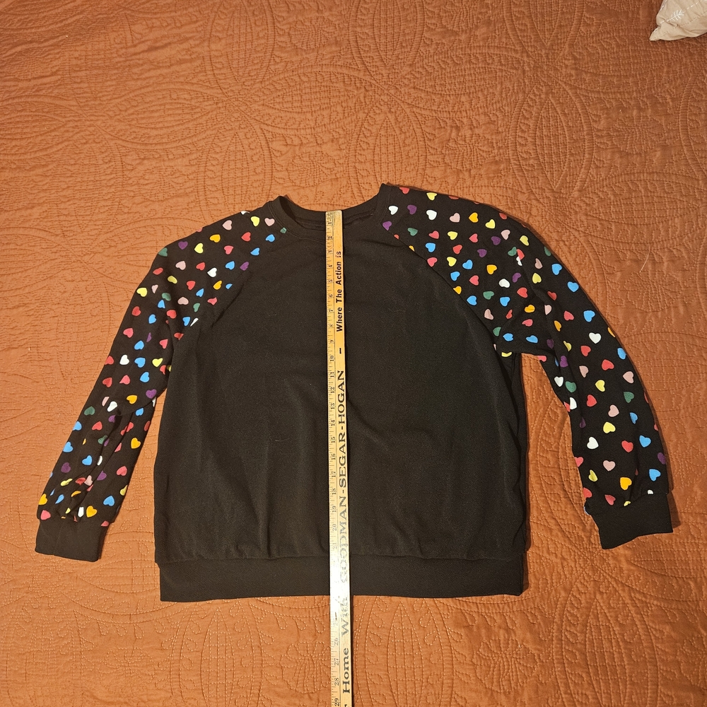 Black Sweatshirt with Colorful Heart Sleeves